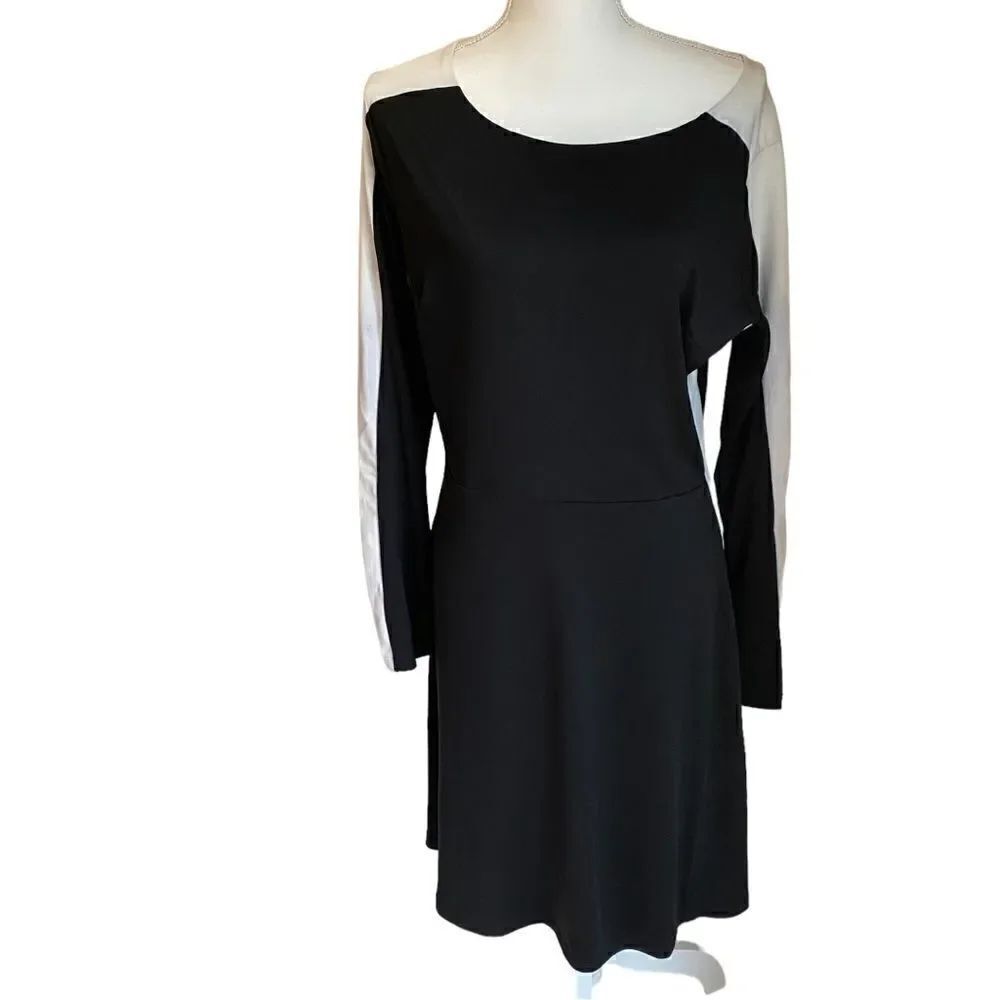 Harve Bernard Colorblock Black White Long Sleeve Dress Size Large NWT